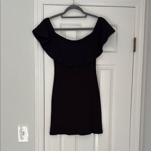 Reformation Off the Shoulder Black Knit Mini Dress